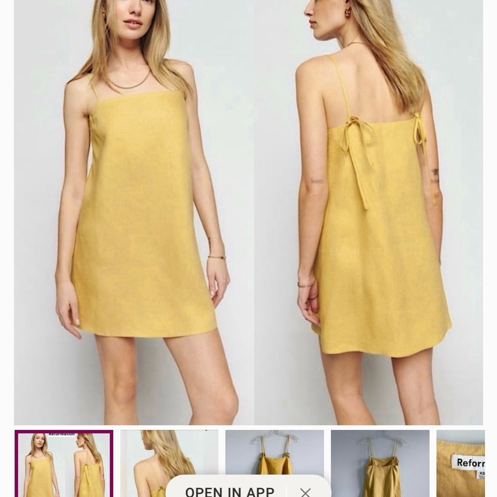 Reformation Aubree Linen Mini Dress Tuscan Sun Yellow Boho Minimalist